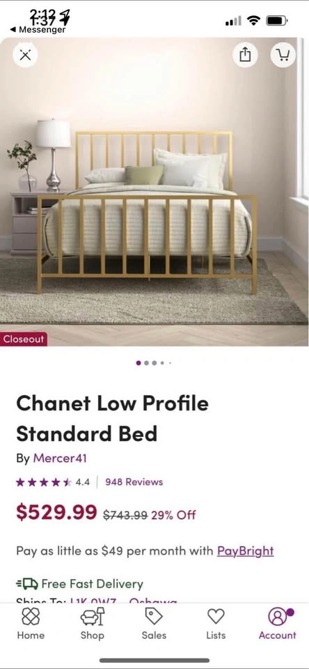 Queen Gold Metal Bed - photo 4