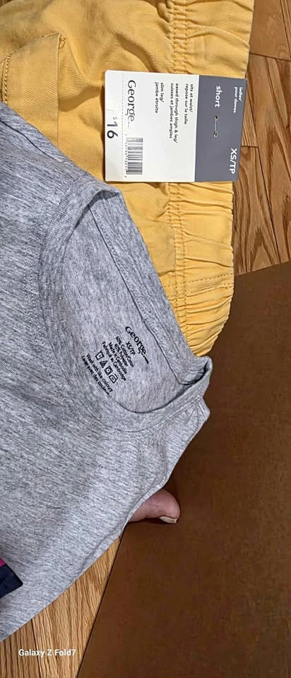 3 grey george tshirts and yellow shorts xs size