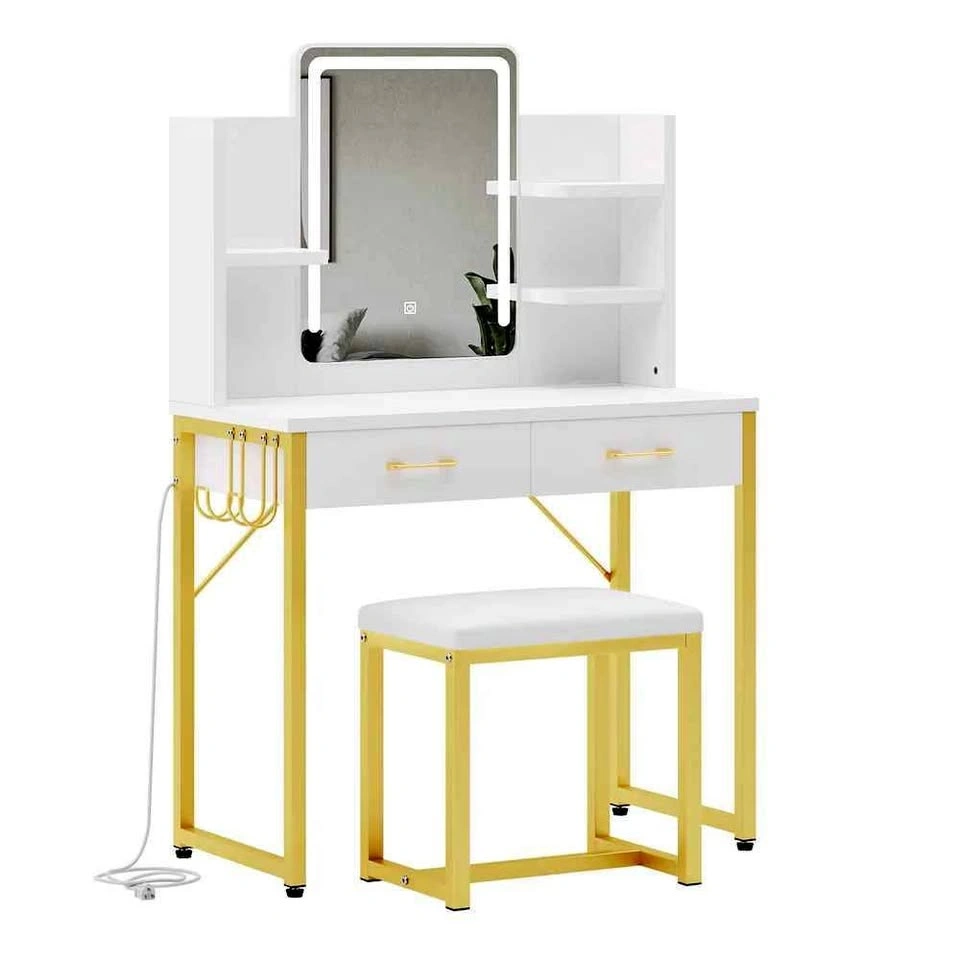 Bestier White Makeup Vanity Set with Mirror & Lights