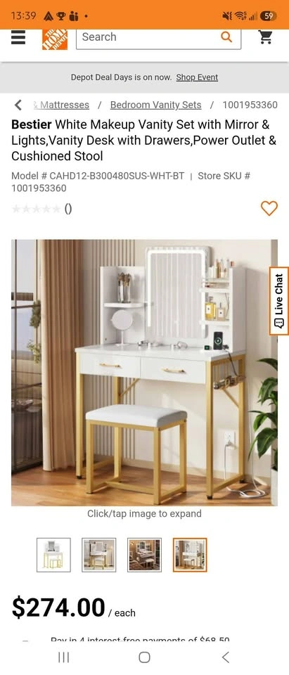 Bestier White Makeup Vanity Set with Mirror & Lights - photo 2