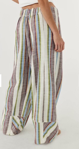 Free People Day's End Pants L Striped Wide Leg Beige Cotton - photo 2
