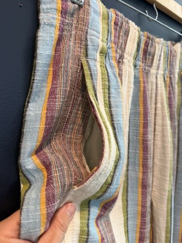 Free People Day's End Pants L Striped Wide Leg Beige Cotton - photo 4