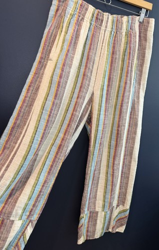 Free People Day's End Pants L Striped Wide Leg Beige Cotton - photo 5