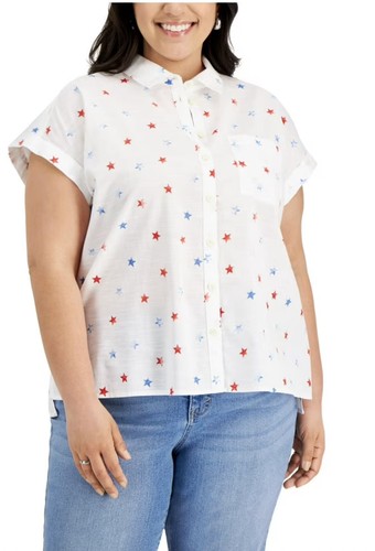 Style & Co Blouse Womens Plus Size 2X White w/ Star Print