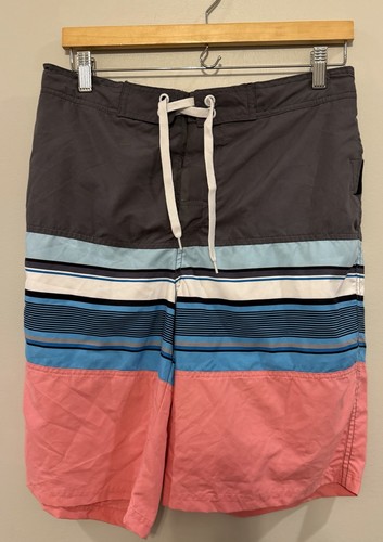 NWT TSLA Men’s Colorblock Swim Board Shorts Gray Blue Pink Size