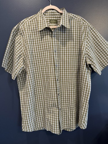 Eddie Bauer Shirt Mens 3XL Green Brown Blue Plaid Button Down