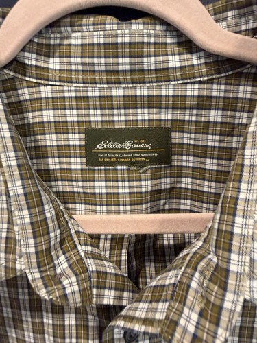 Eddie Bauer Shirt Mens 3XL Green Brown Blue Plaid Button Down - photo 3