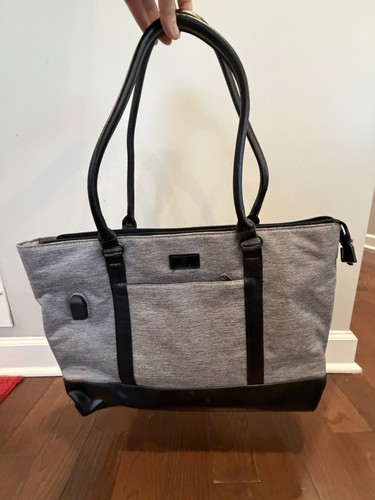 Canvas and leather laptop tote, Relavel, Adapter & Charger