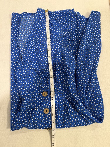 NEW Polka Dot Flutter Sleeve Button Front Dress Sz L, Blue - photo 3