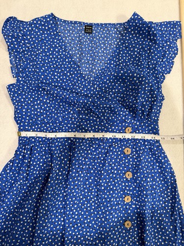 NEW Polka Dot Flutter Sleeve Button Front Dress Sz L, Blue - photo 4