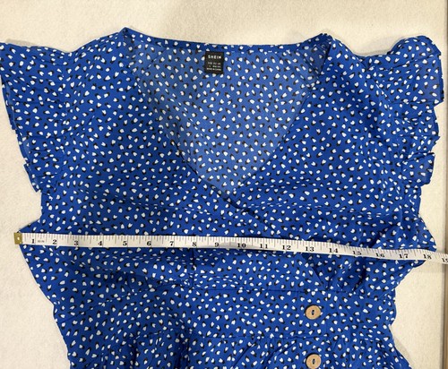 NEW Polka Dot Flutter Sleeve Button Front Dress Sz L, Blue - photo 5