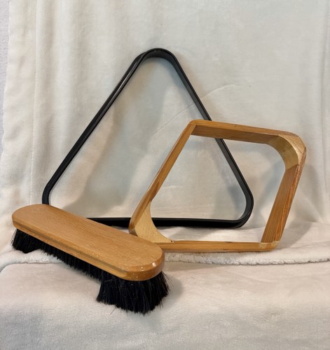 Set Of Pool Table Accessories Black Plastic Triangle & Brush