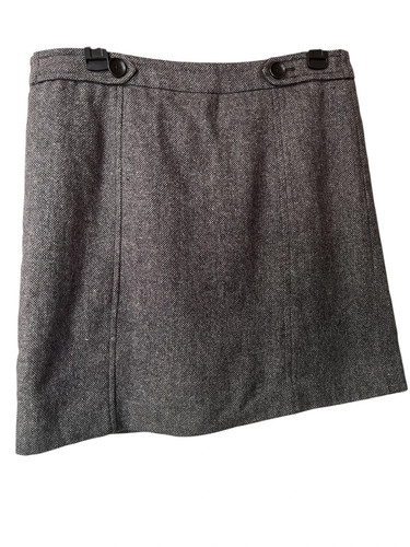 Ann Taylor Loft Grey Tweed Mini Skirt Button Detail Wool Blend
