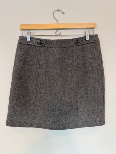 Ann Taylor Loft Grey Tweed Mini Skirt Button Detail Wool Blend - photo 2