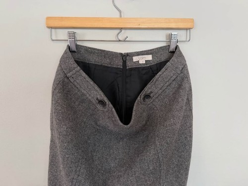 Ann Taylor Loft Grey Tweed Mini Skirt Button Detail Wool Blend - photo 5