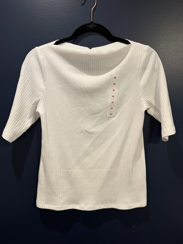 Old Navy Ribbed Knit Shirt Women’s MEDIUM White 1/2 Sleeve