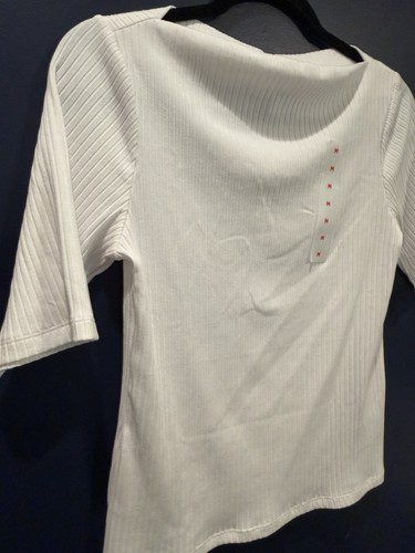 Old Navy Ribbed Knit Shirt Women’s MEDIUM White 1/2 Sleeve - photo 3