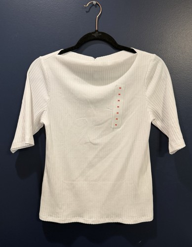 Old Navy Ribbed Knit Shirt Women’s MEDIUM White 1/2 Sleeve - photo 5