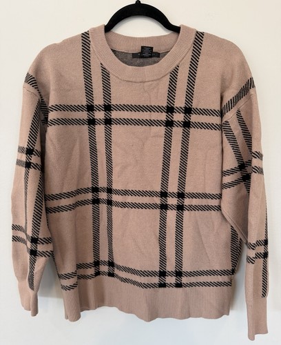 Tahari sweater Women Large Brown Black Plaid Knit Soft