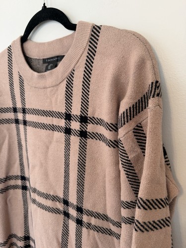 Tahari sweater Women Large Brown Black Plaid Knit Soft - photo 2
