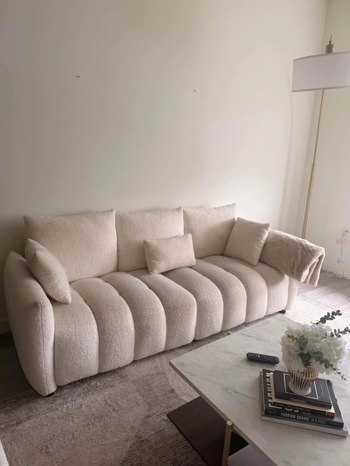 White Boucle Channel Tufted Sofa - photo 2