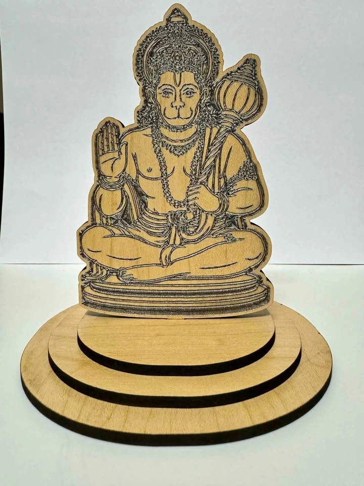 Lord Hanuman Laser Engraved Wooden Idol | 3-Layer Stand