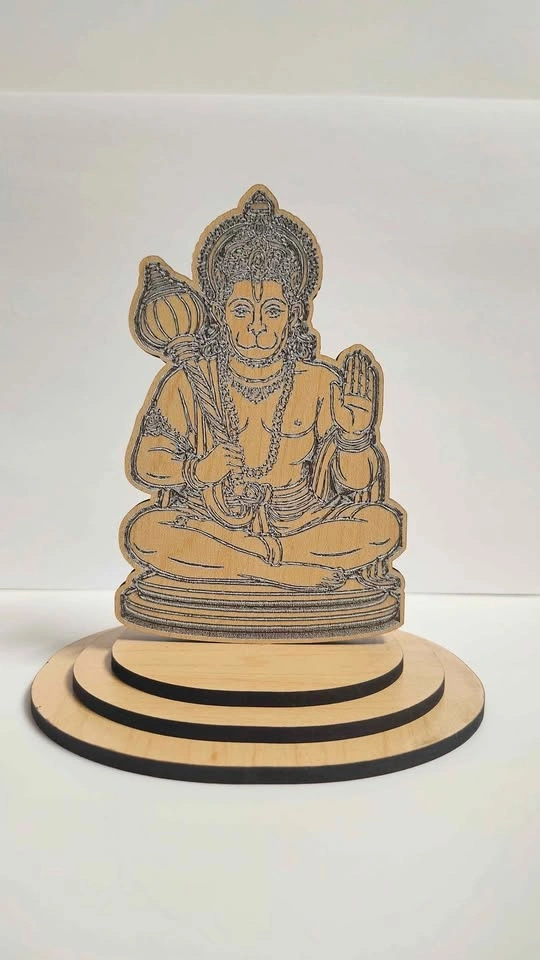 Lord Hanuman Laser Engraved Wooden Idol | 3-Layer Stand - photo 2