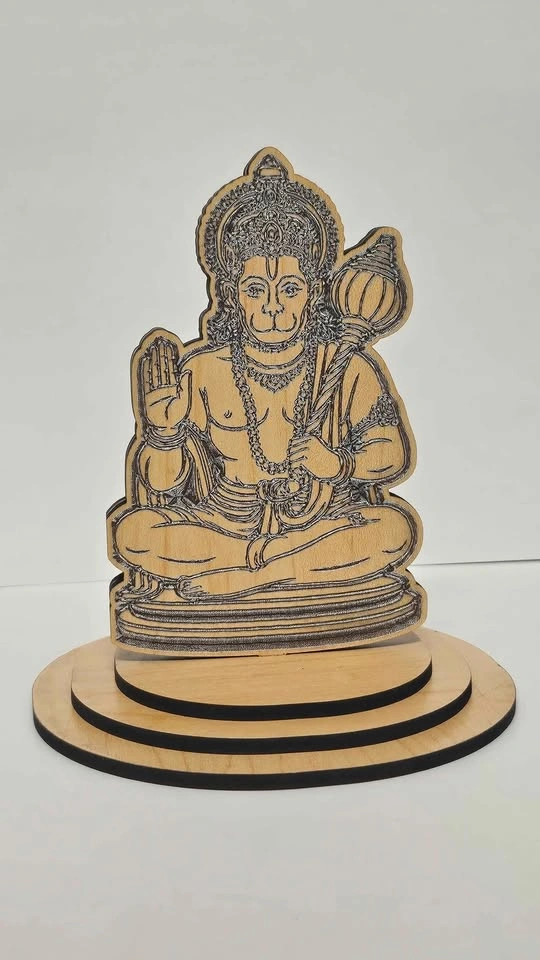 Lord Hanuman Laser Engraved Wooden Idol | 3-Layer Stand - photo 3