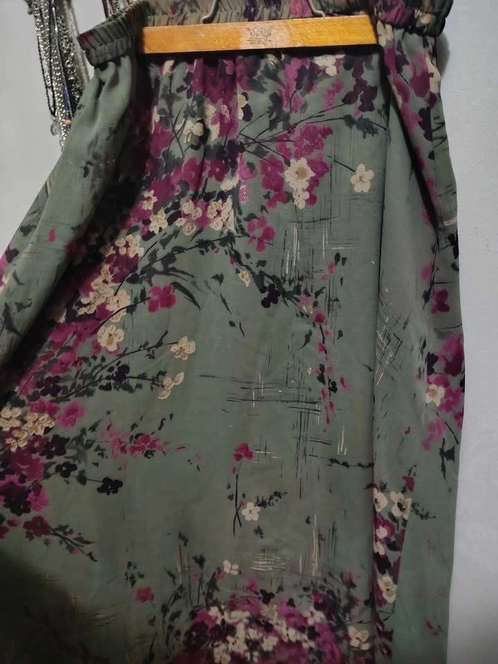 Sz M/L - Green Floral Maxi Skirt - photo 3