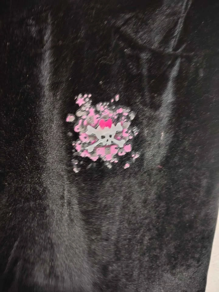 Sz S - Black Velvet Mini Dress With Skull And Slit - photo 3