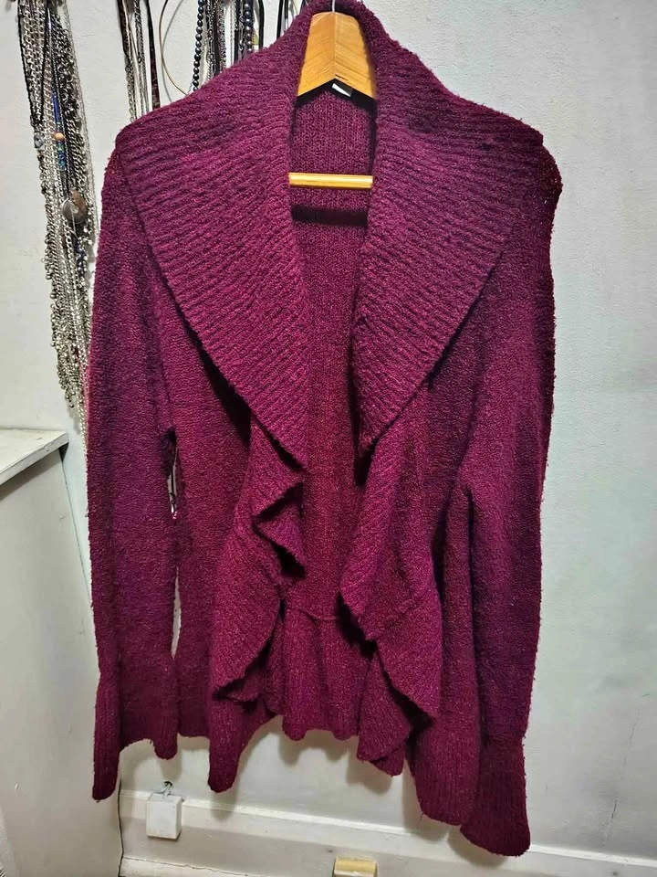 2xl - Women's Wine Shawl Sweater