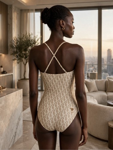 Dior Beige Logo Monogram Halter One Piece Swimsuit L - photo 2