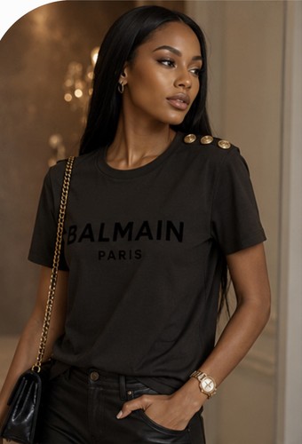 Balmain Paris Women's Beige Logo Crew Neck T-Shirt S-2XL - photo 4