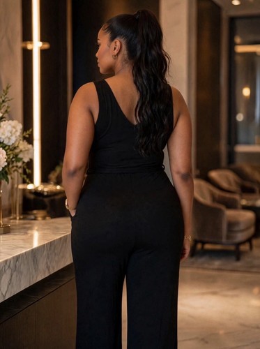 Gap Women’s Black Solid Wide-Leg Jumpsuit Sleeveless V-Neck Pock - photo 2