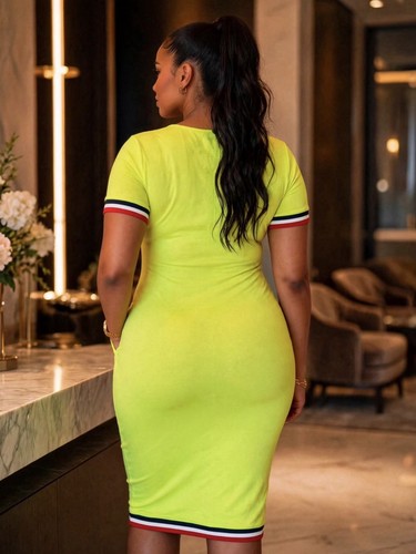Women's Green Solid Bodycon Dress Knee Length Scoop Neck Short S - photo 2