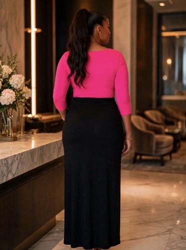Women’s Black Solid Wrap Skirt Long Maxi Slit Tie Accent M - photo 2