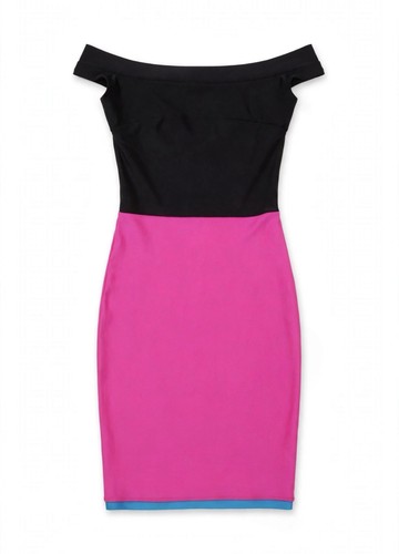 Off Shoulder Colorblock Bodycon Sheath Dress Spandex M - photo 3