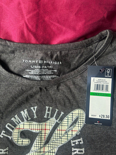 Tommy Hilfiger Girls Charcoal Heather Logo Long Sleeve Tee L