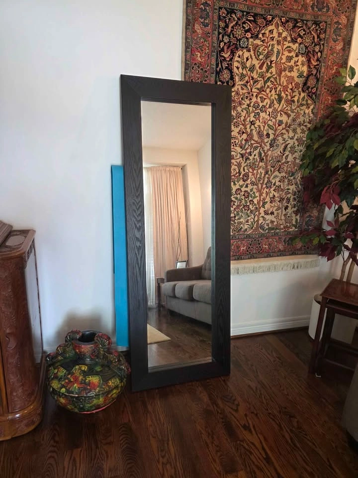 Large Dark Wood Framed Floor Mirror 65 x 24" - photo 2