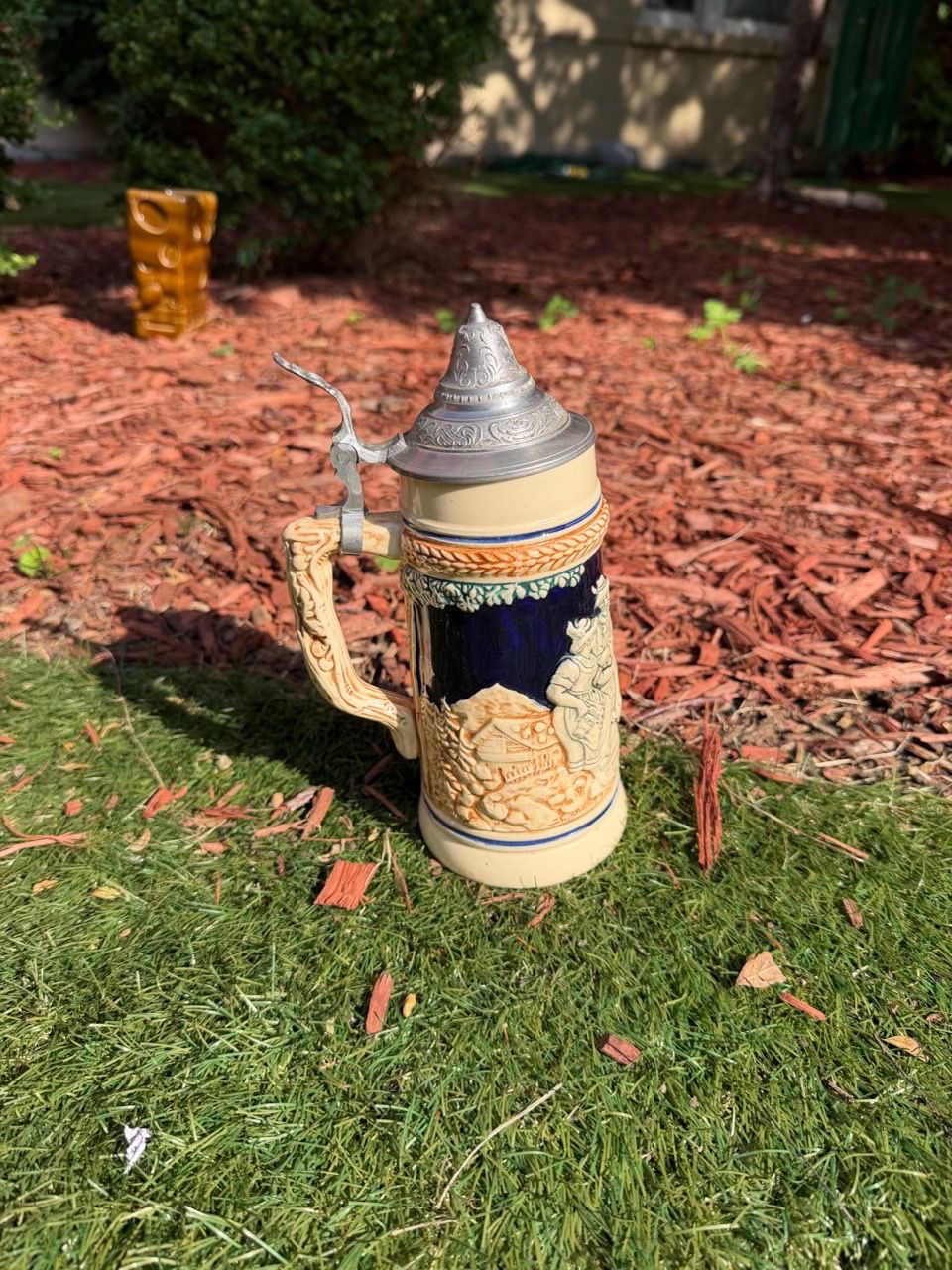 German Ceramic Beer Stein with Pewter Lid - photo 2