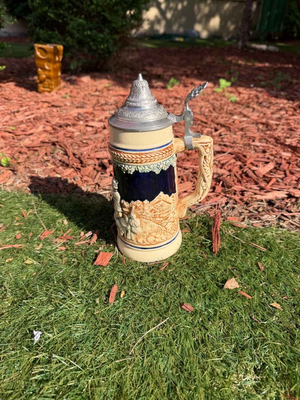 German Ceramic Beer Stein with Pewter Lid - photo 3