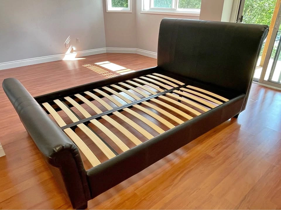 Black Leather Double / Full Bed + Sealy Mattress & Box Spring