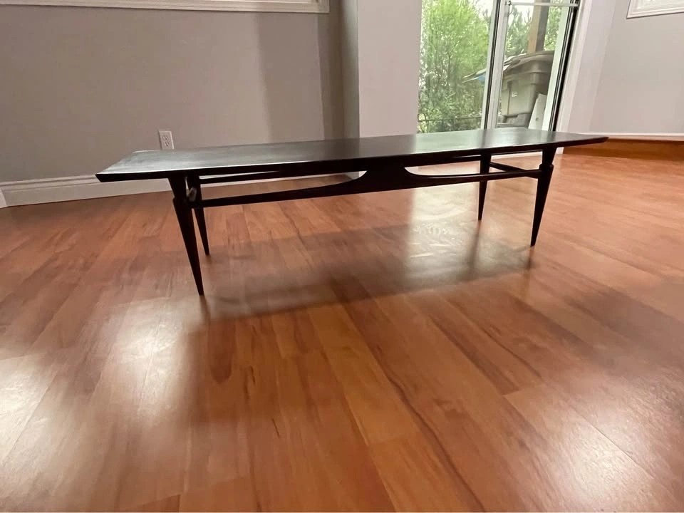 Vintage Mid-Century Modern Walnut Coffee Table • Danish Surfboar - photo 2