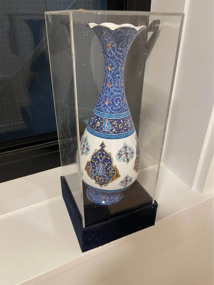 Signed Persian Minakari Enamel Copper Vase 10.25" - Isfahan - photo 3