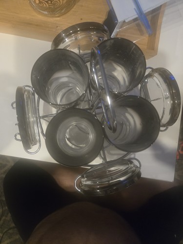 Vintage MCM Silver Rose Fade Highball Glass Caddy Set (9 Pc) - photo 2
