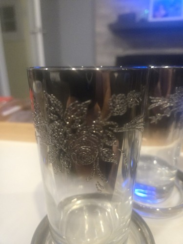 Vintage MCM Silver Rose Fade Highball Glass Caddy Set (9 Pc) - photo 3