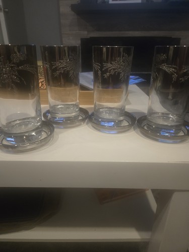 Vintage MCM Silver Rose Fade Highball Glass Caddy Set (9 Pc) - photo 5