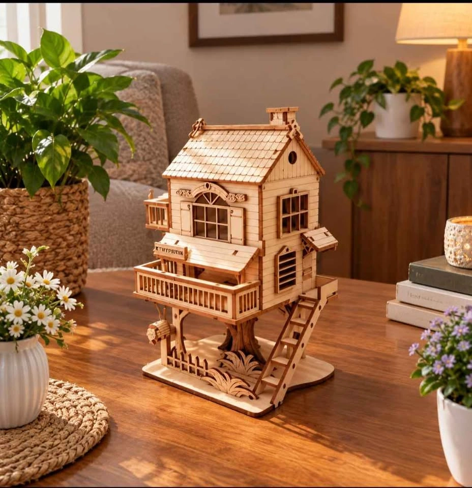 Wooden Treehouse and Car – Miniature Décor - photo 2