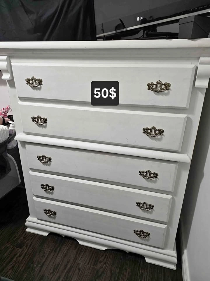 White 5-Drawer Tall Dresser