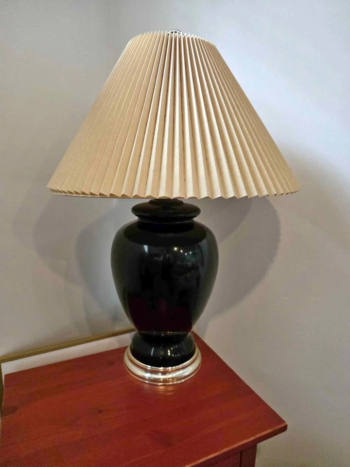 Black Ceramic Table Lamp with Pleated Shade